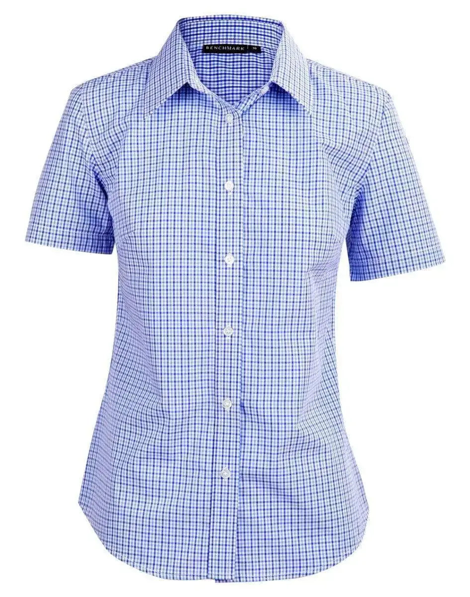 Winning Spirit Ladies’ Two Tone Gingham Short Sleeve Shirt M8320 Metro Workwear.